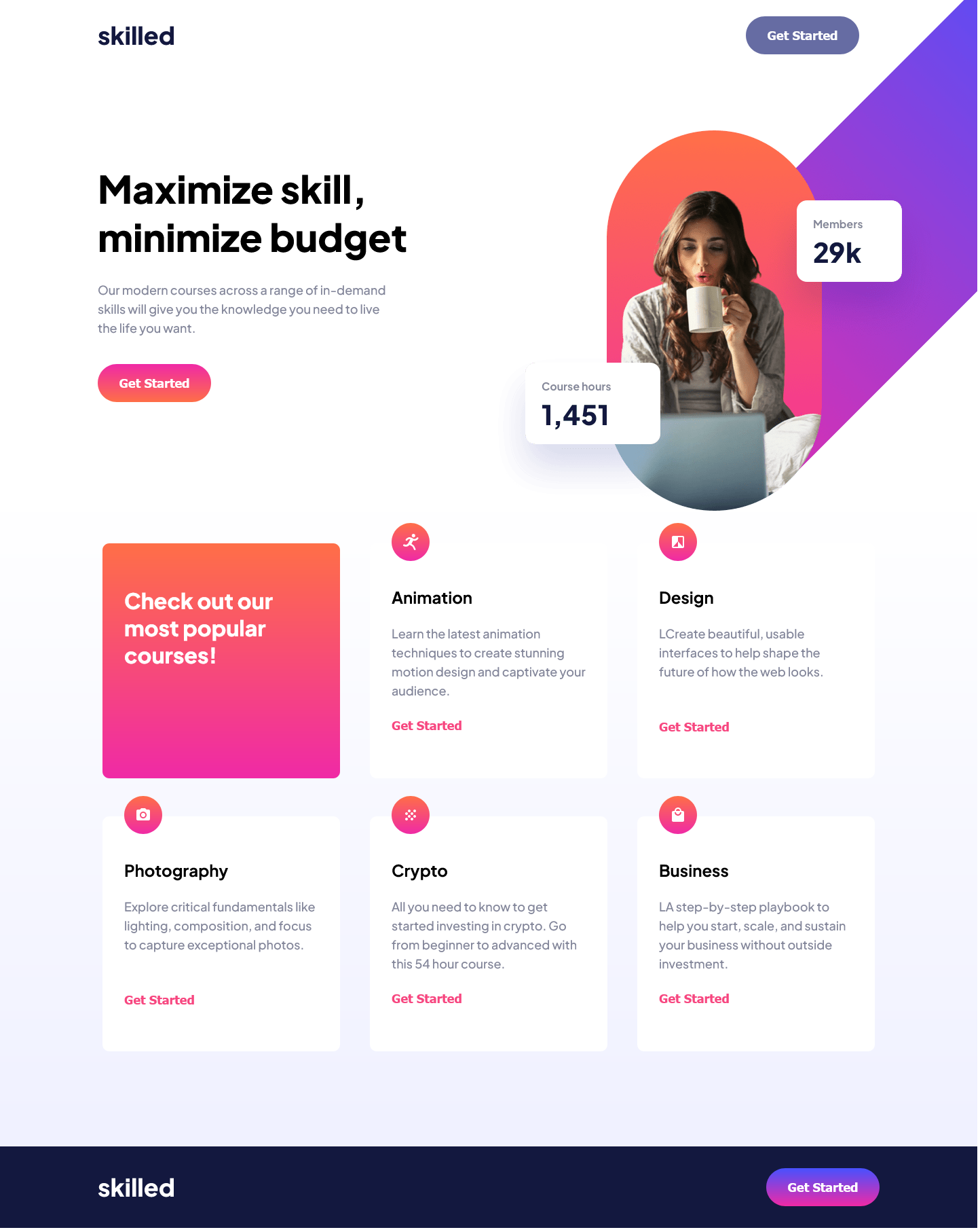 skilled e-learning landing page